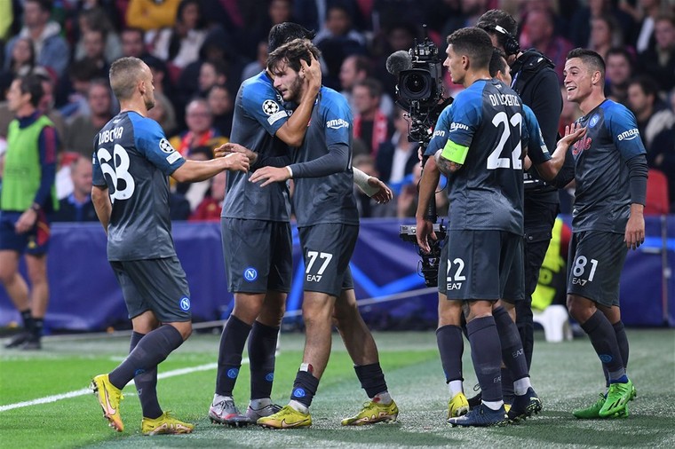 Esultanza dopo un gol in Champions del Napoli di Spalletti